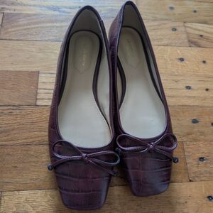 Liz Clairborne Burgundy Croc-Embossed Square-Toe Ballet Flats